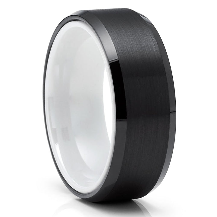 Tungsten Wedding Ring 8mm Black Two Tone Ceramic Insert Comfort Fit Hypoallergenic Image 4