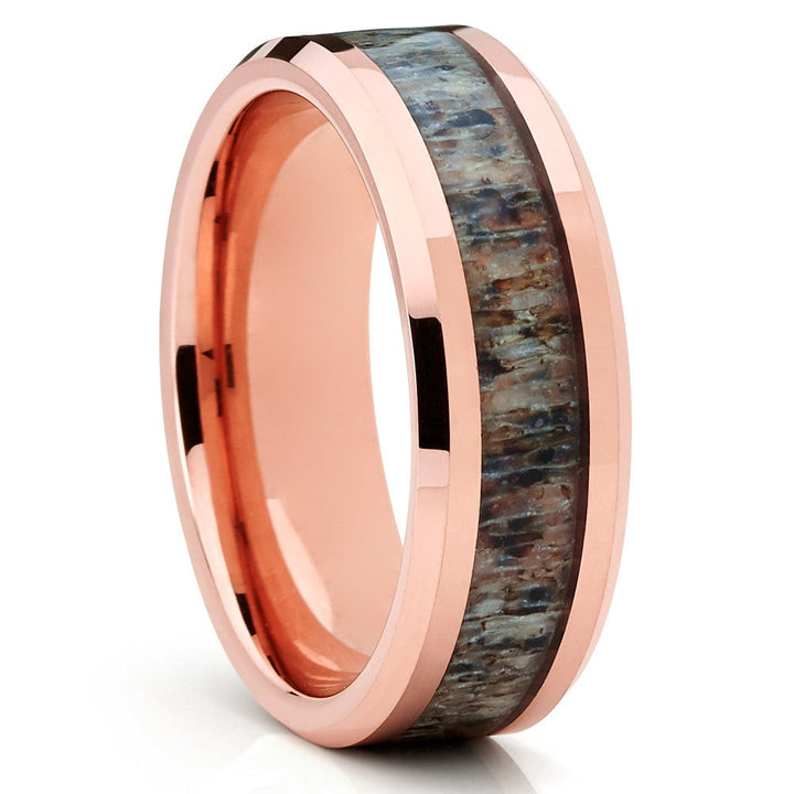 Deer Antler Wedding Ring Rose Gold Tungsten Band 8mm Comfort Fit Size 6-13 Image 4