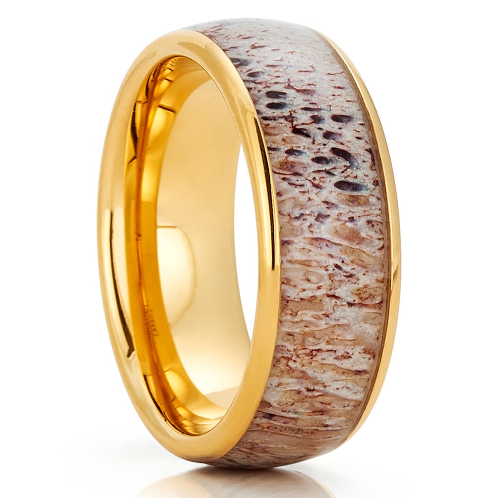 Deer Antler Wedding Ring Tungsten Carbide Yellow Gold 8mm Comfort Fit Size 7-15 Image 4