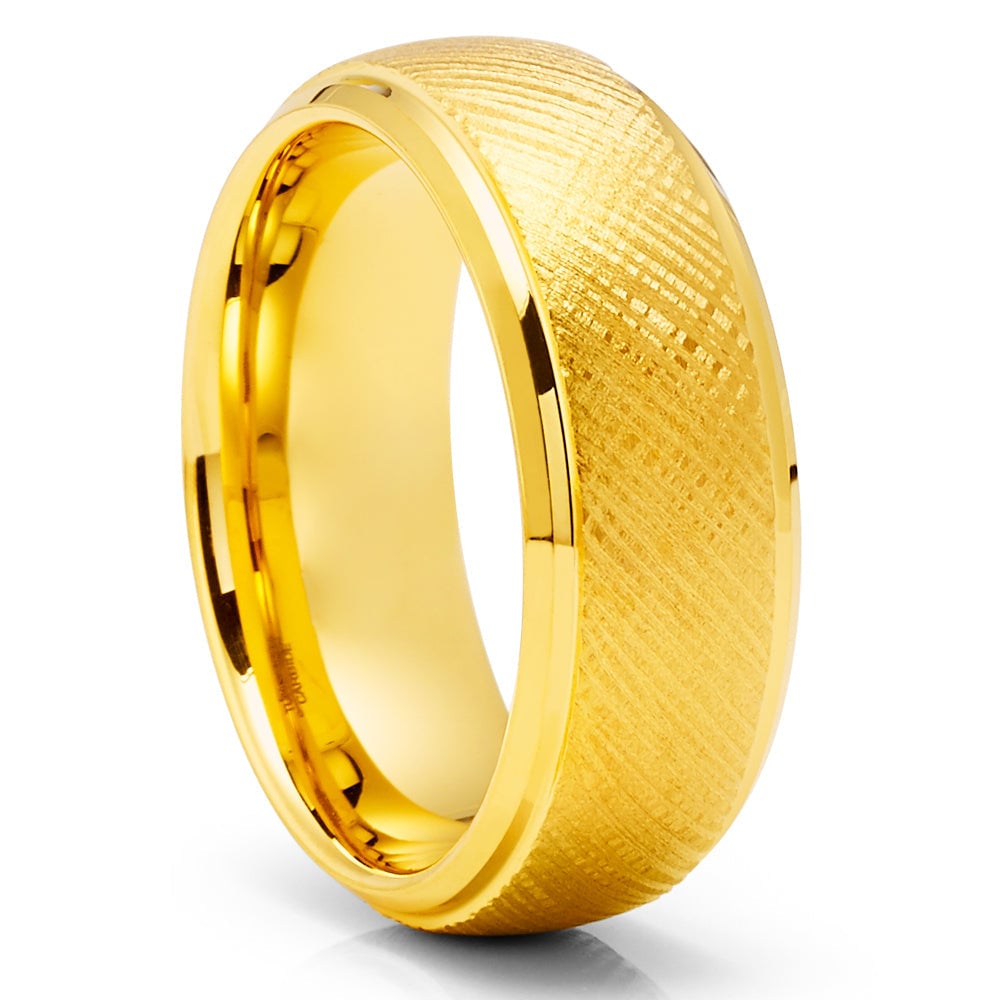 Yellow Gold Tungsten Carbide Ring 8mm Wedding Engagement Anniversary Comfort Fit Image 4