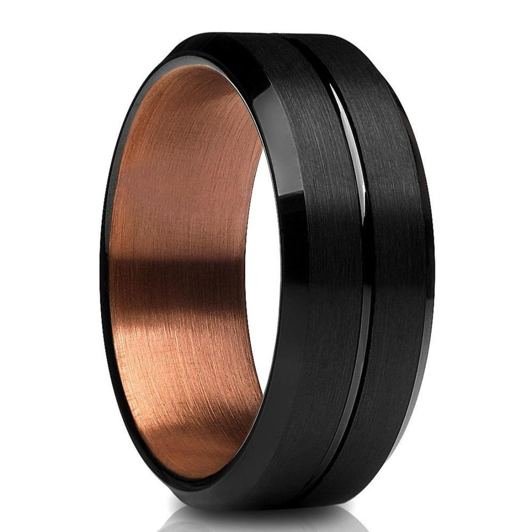 Espresso Black Tungsten Carbide Wedding Ring 8mm Beveled Edges Comfort Fit Image 4