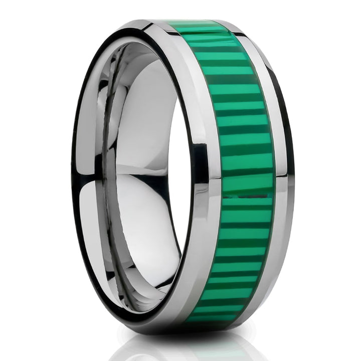 Faux Green Tungsten Wedding Ring 8mm Comfort Fit Cobalt Free Silver Tungsten Image 4