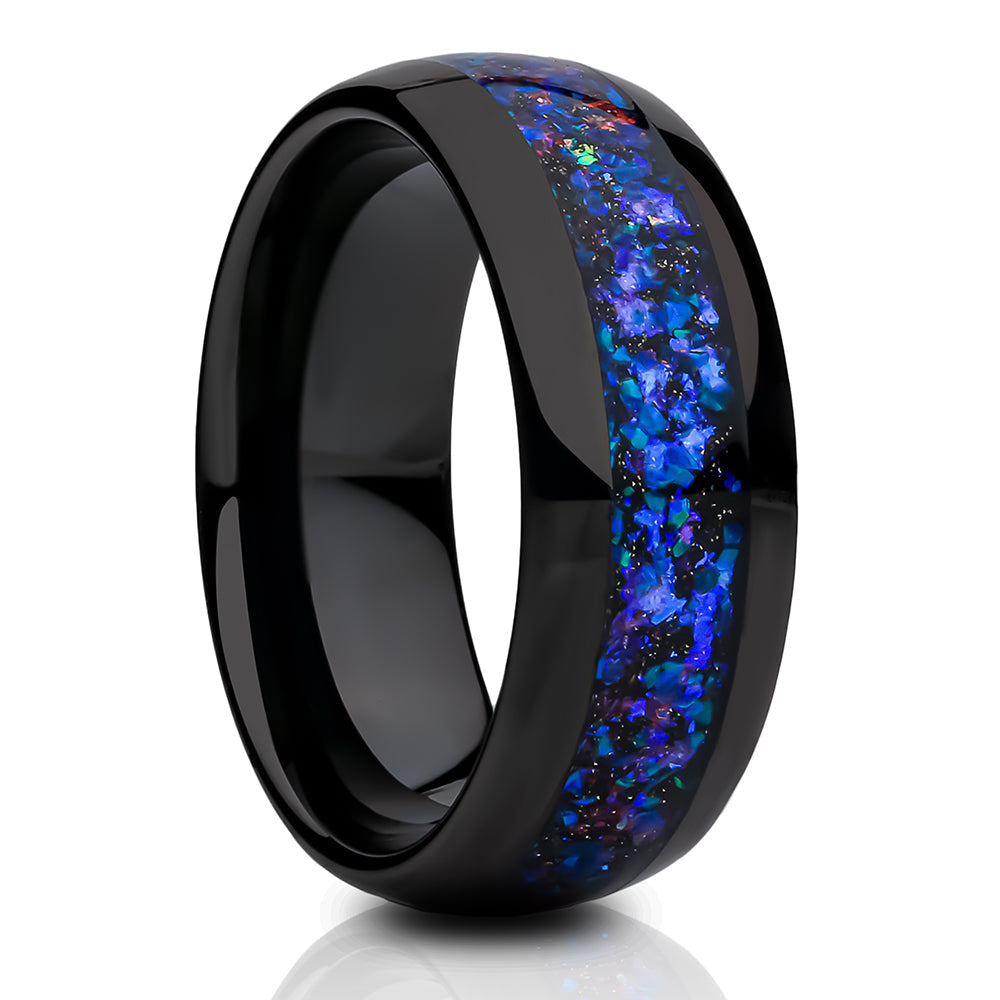 Galaxy Opal Tungsten Ring 8mm Black Wedding Band Comfort Fit Cobalt Free Image 4