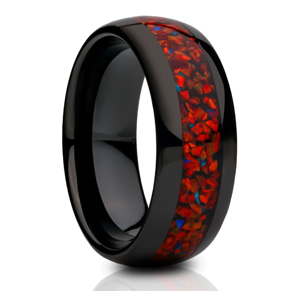 Galaxy Opal Tungsten Ring 8mm Black Engagement Wedding Band Comfort Fit Red Image 4