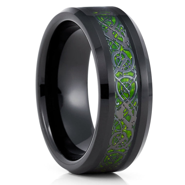 Green Dragon Tungsten Engagement Ring 8mm Black Comfort Fit Cobalt Free Image 4