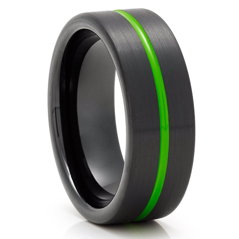 Green Black Tungsten Wedding Ring 8mm Comfort Fit Anniversary Unique Jewelry Image 4