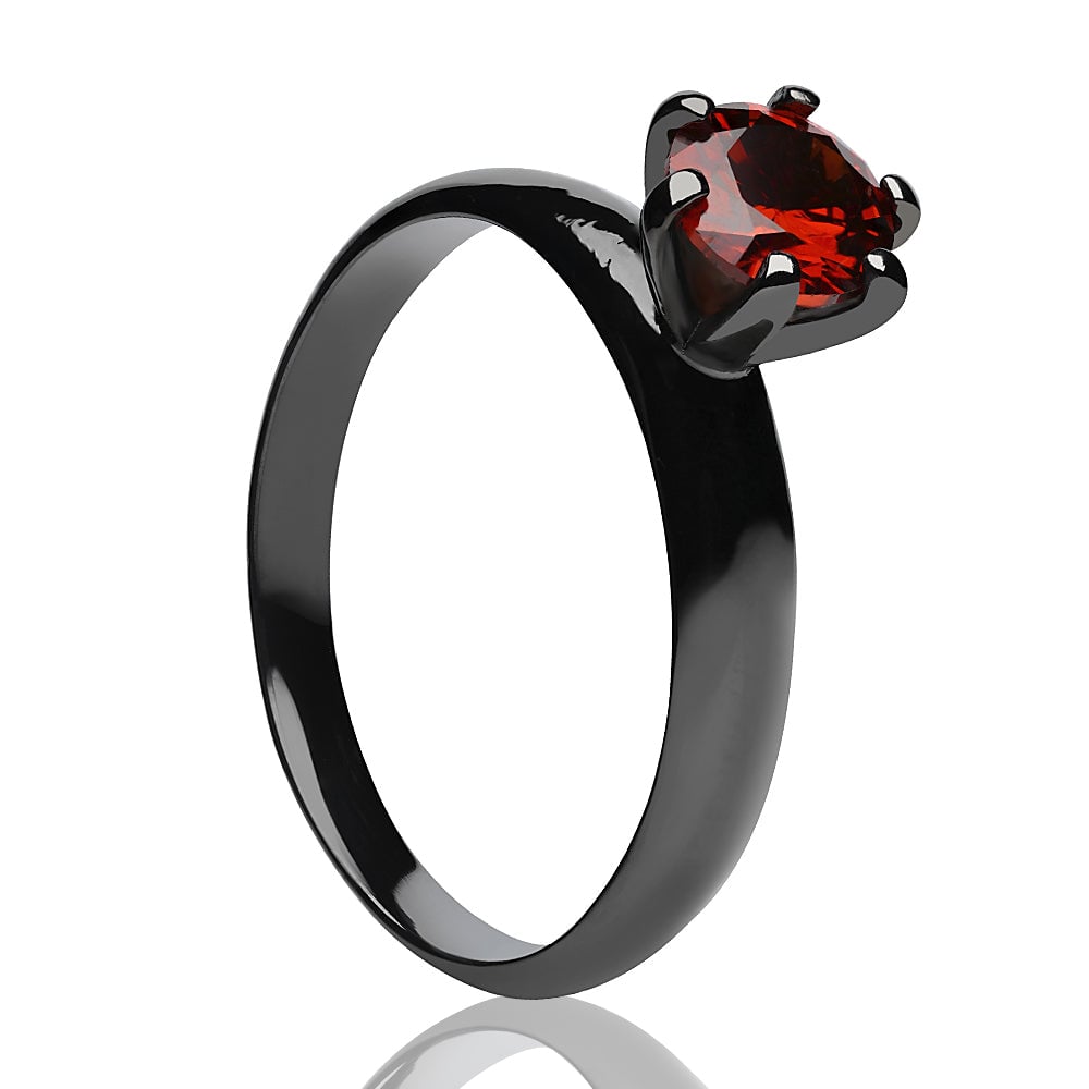 Gunmetal Titanium Solitaire Wedding Ring with Ruby CZ 6MM Comfort Fit 2.7MM Wide Image 1