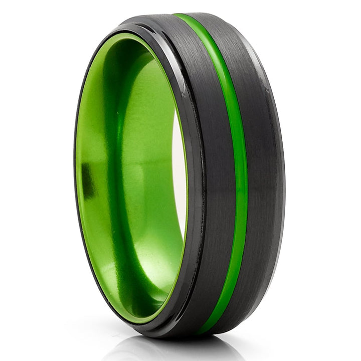 Green Black Tungsten Wedding Ring 8mm Comfort Fit Anniversary Engagement Band Image 4