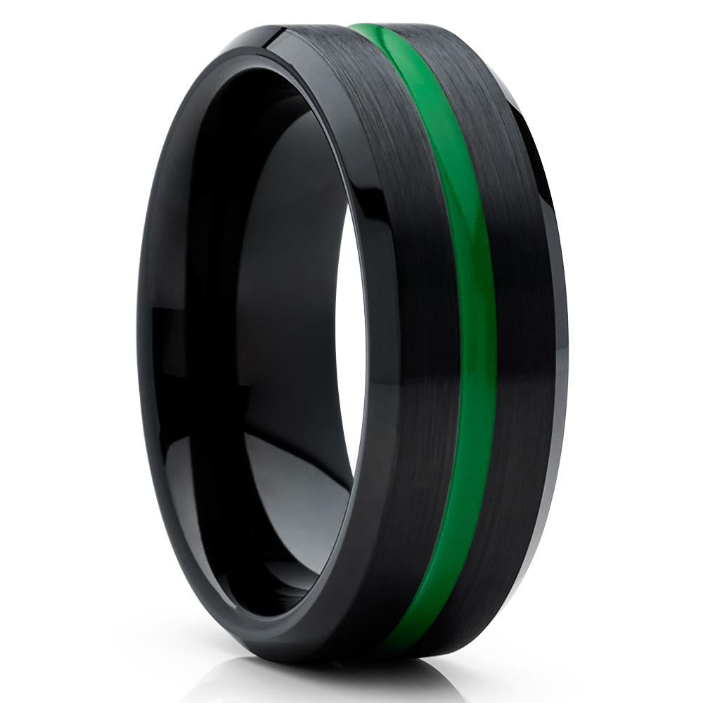 Green Tungsten Wedding Ring 8mm Black Comfort Fit Engagement Band Hypoallergenic Image 4