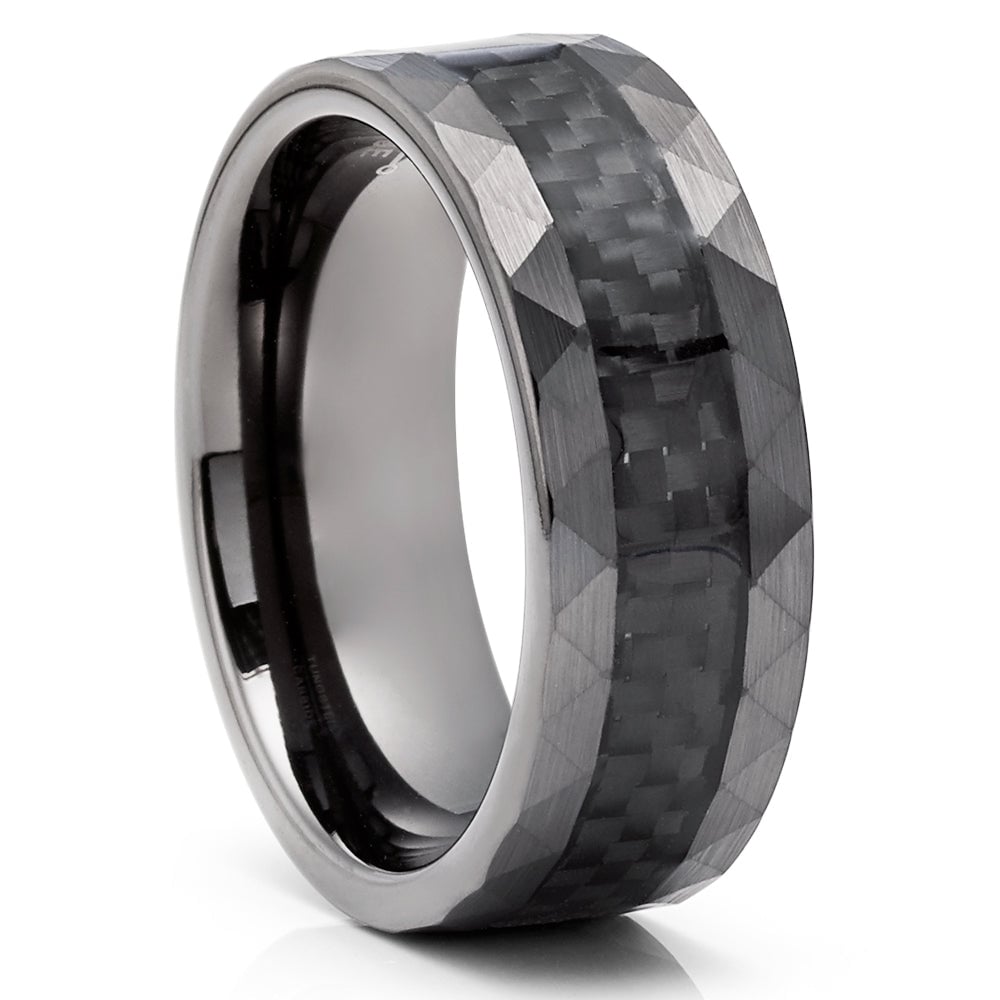 Gunmetal Tungsten Carbide Wedding Ring 8mm Hammered Comfort Fit Size 7-15 Image 4