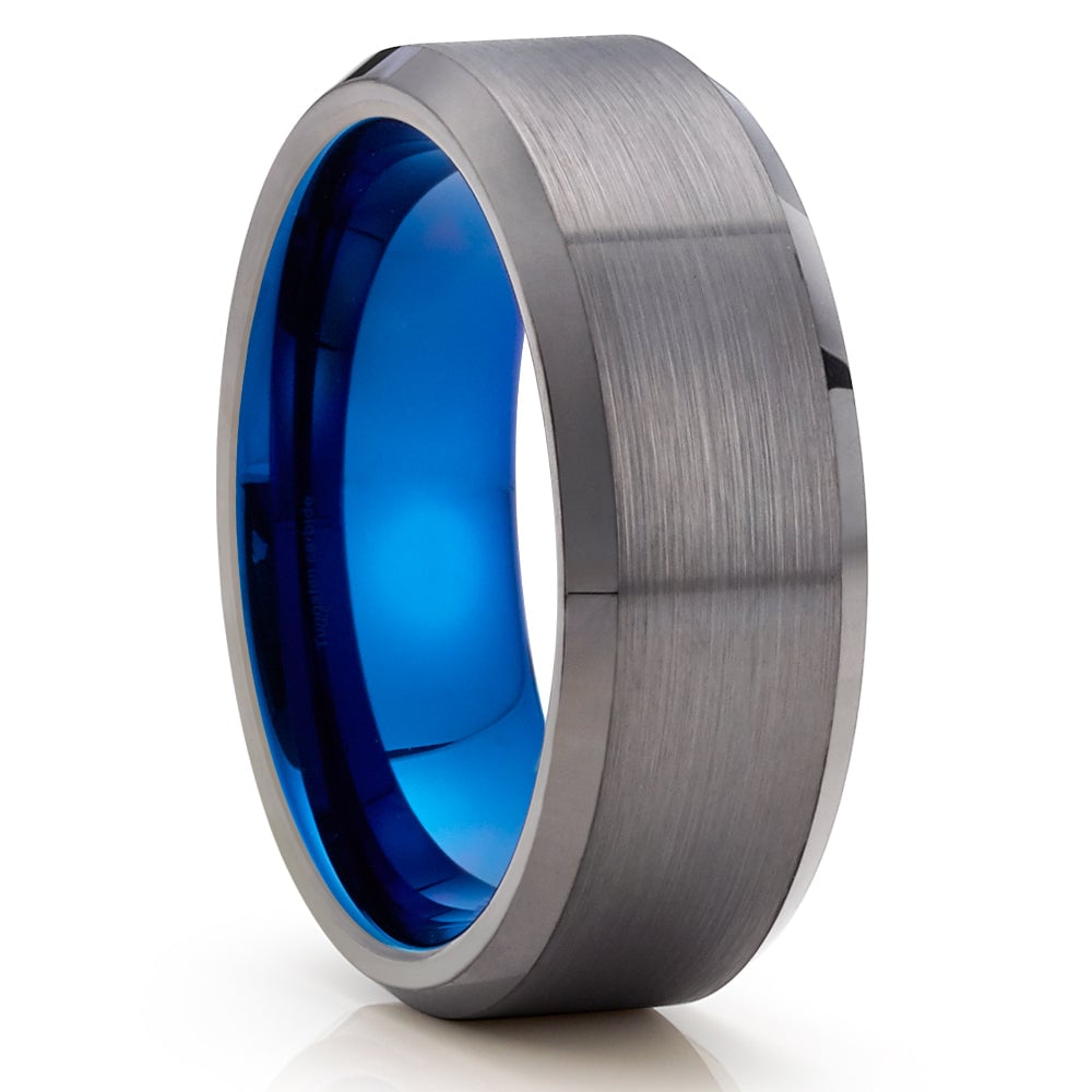 Gunmetal Tungsten Ring 8mm Blue Engagement Wedding Comfort Fit Cobalt Free Image 4