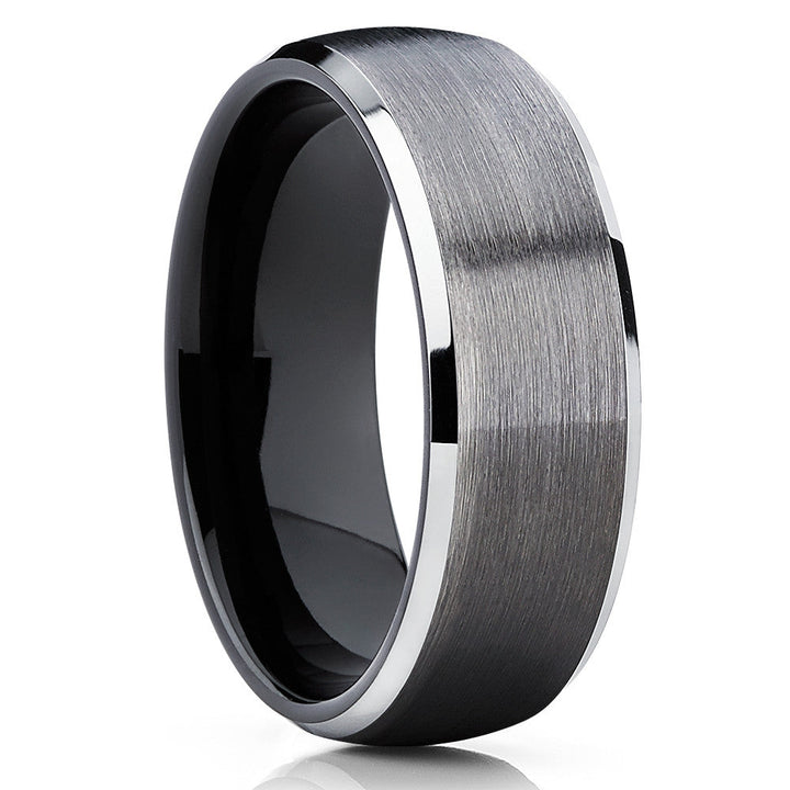 Gunmetal Tungsten Wedding Ring 8mm Comfort Fit Black IP Plating Anniversary Band Image 4