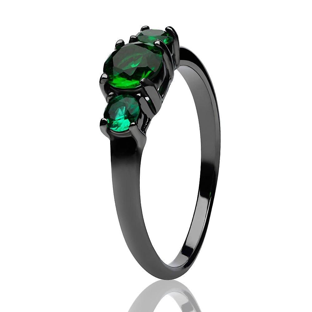 Gunmetal Titanium Engagement Wedding Ring Emerald CZ 2.7mm Comfort Fit 5.5mm Image 2