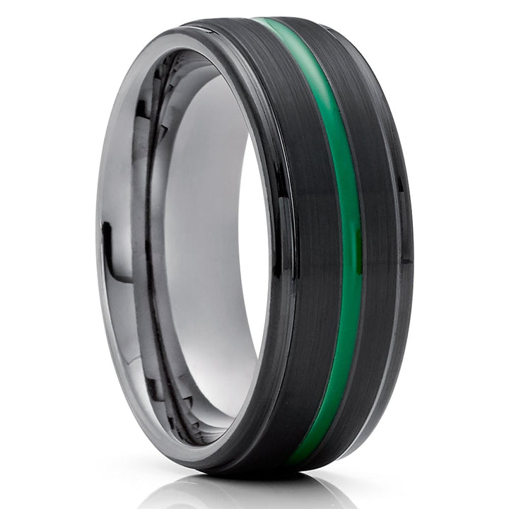 Gunmetal Tungsten Wedding Ring 8mm Black Green Comfort Fit Anniversary Size 5-13 Image 4