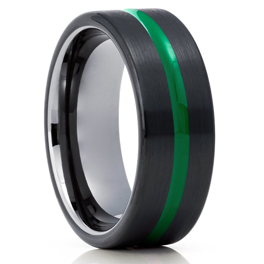 Gunmetal Green Tungsten Wedding Ring 8mm Comfort Fit Black Inlay Anniversary Image 4