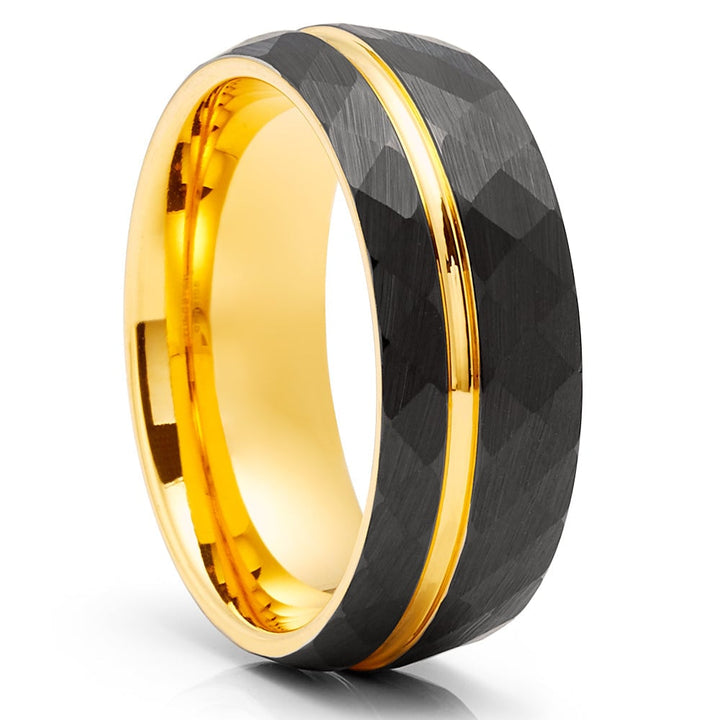 Tungsten Carbide 8mm Hammered Wedding Ring Yellow Gold Comfort Fit Sizes 7-15 Image 4