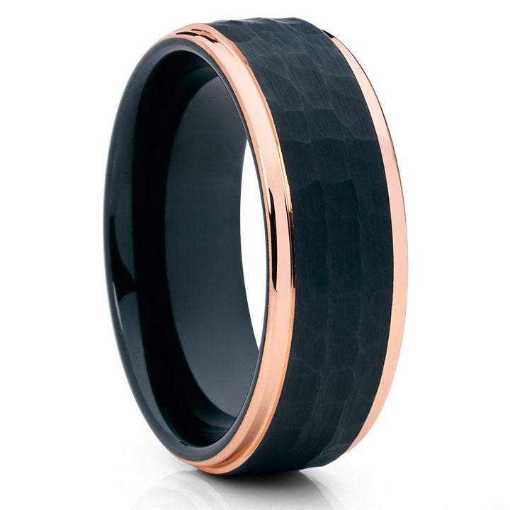 Hammered Black Rose Gold Tungsten Carbide Wedding Ring 8mm Comfort Fit Size 6.5-13 Image 4