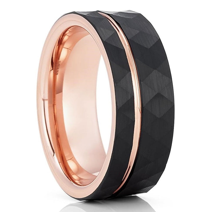 Rose Gold Tungsten Wedding Ring 8mm Hammered Comfort Fit Cobalt Free IP Plating Image 4