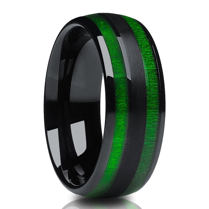 Jade Green Tungsten Wedding Ring 8mm Black IP Comfort Fit Engagement Anniversary Image 4