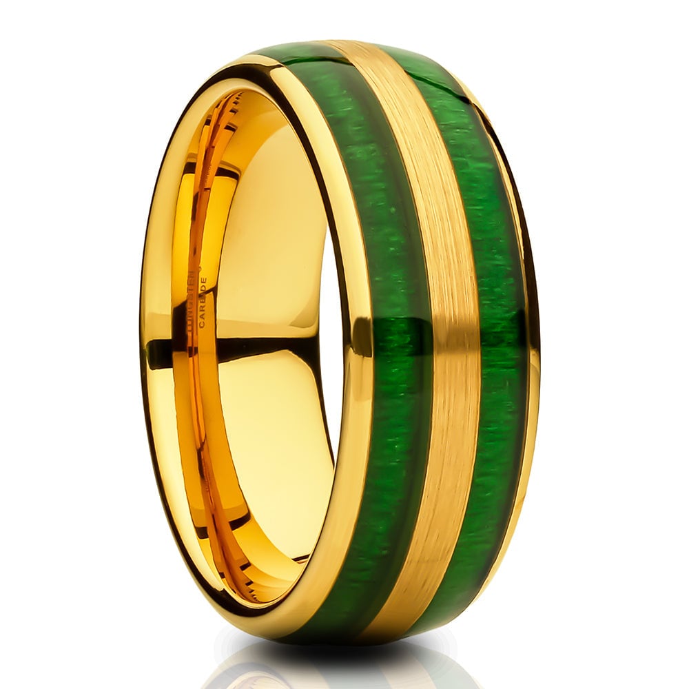 Jade Wedding Ring Yellow Gold Tungsten Carbide 8mm Comfort Fit Mens Size 7-15 Image 4