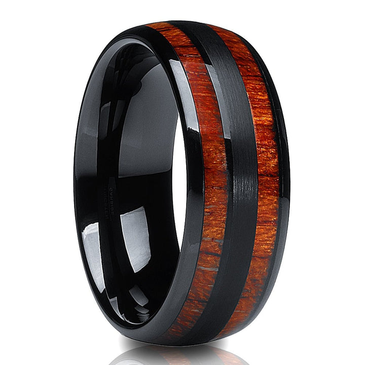 Koa Wood Tungsten Wedding Ring 8mm Black Comfort Fit Engagement Anniversary Image 4