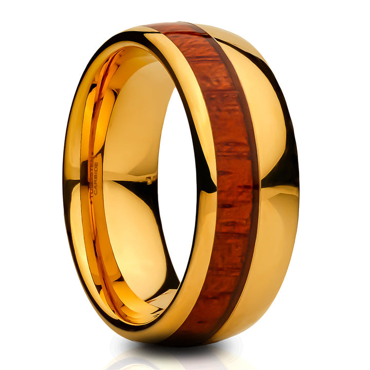 Koa Wood Tungsten Wedding Ring 8mm Yellow Gold Comfort Fit Unique Band Size 7-15 Image 4