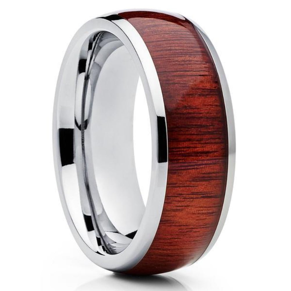 Koa Wood Tungsten Carbide Wedding Ring 8mm Mens Comfort Fit Hypoallergenic Image 4