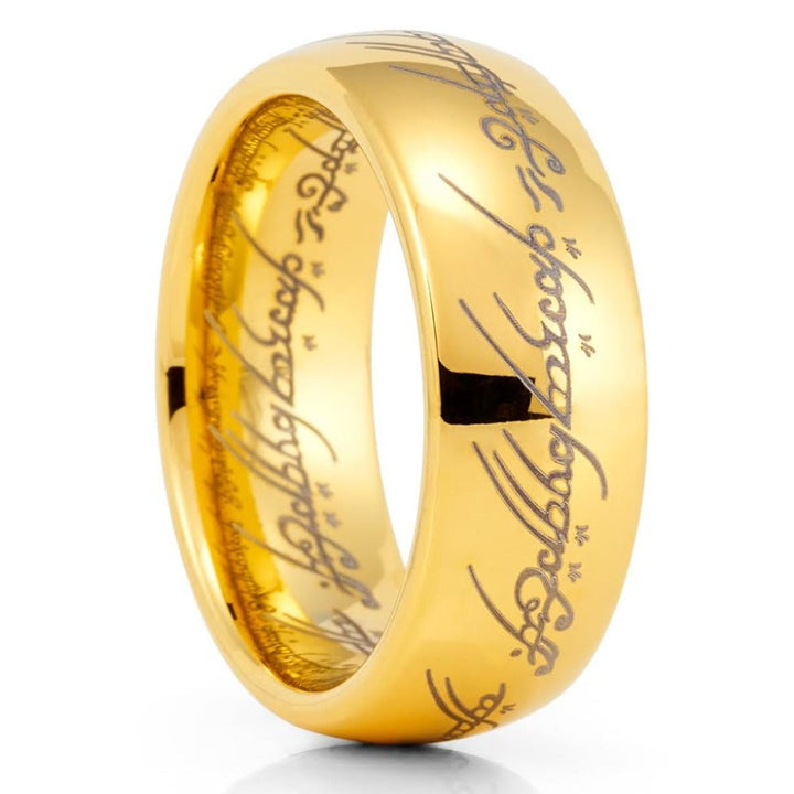 Lord of the Rings Tungsten Wedding Ring 8mm Yellow Gold Comfort Fit Anniversary Image 1