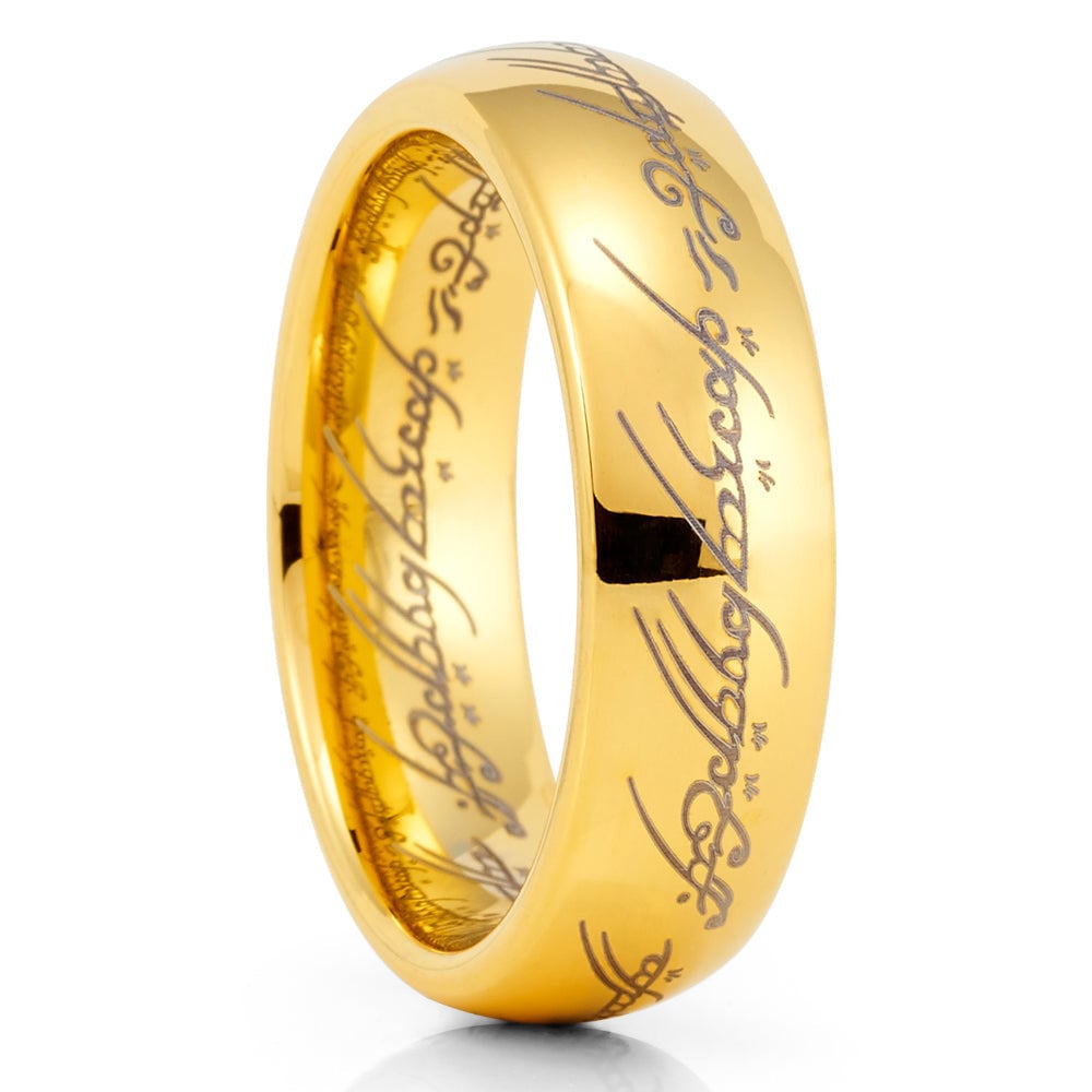 Lord Of The Rings Tungsten Carbide Wedding Band 6mm Yellow Gold Comfort Fit Image 4