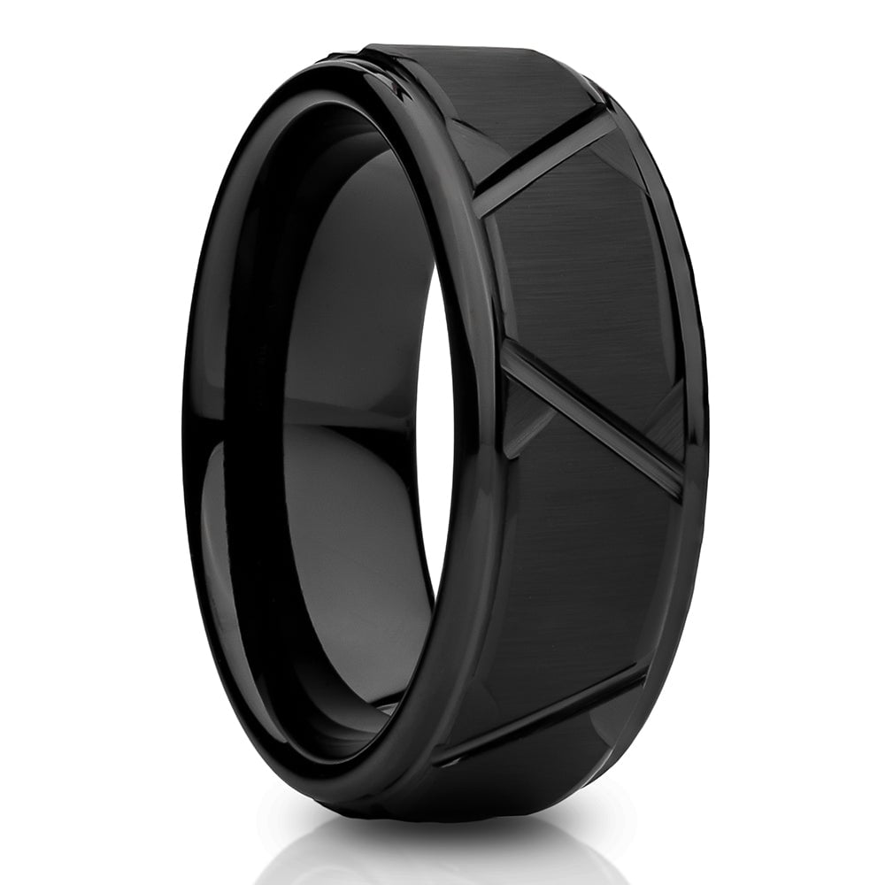 Black Tungsten Wedding Ring 8mm Comfort Fit Diamond Cut Hypoallergenic Sizes 7-15 Image 4