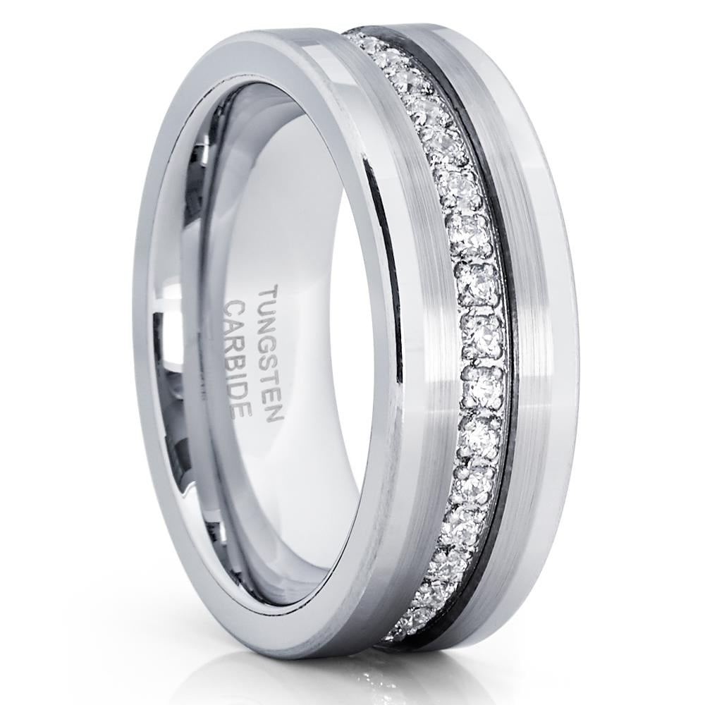 Silver Tungsten Wedding Ring 8mm Comfort Fit CZ Inlay Scratch Resistant Sizes 7-15 Image 4