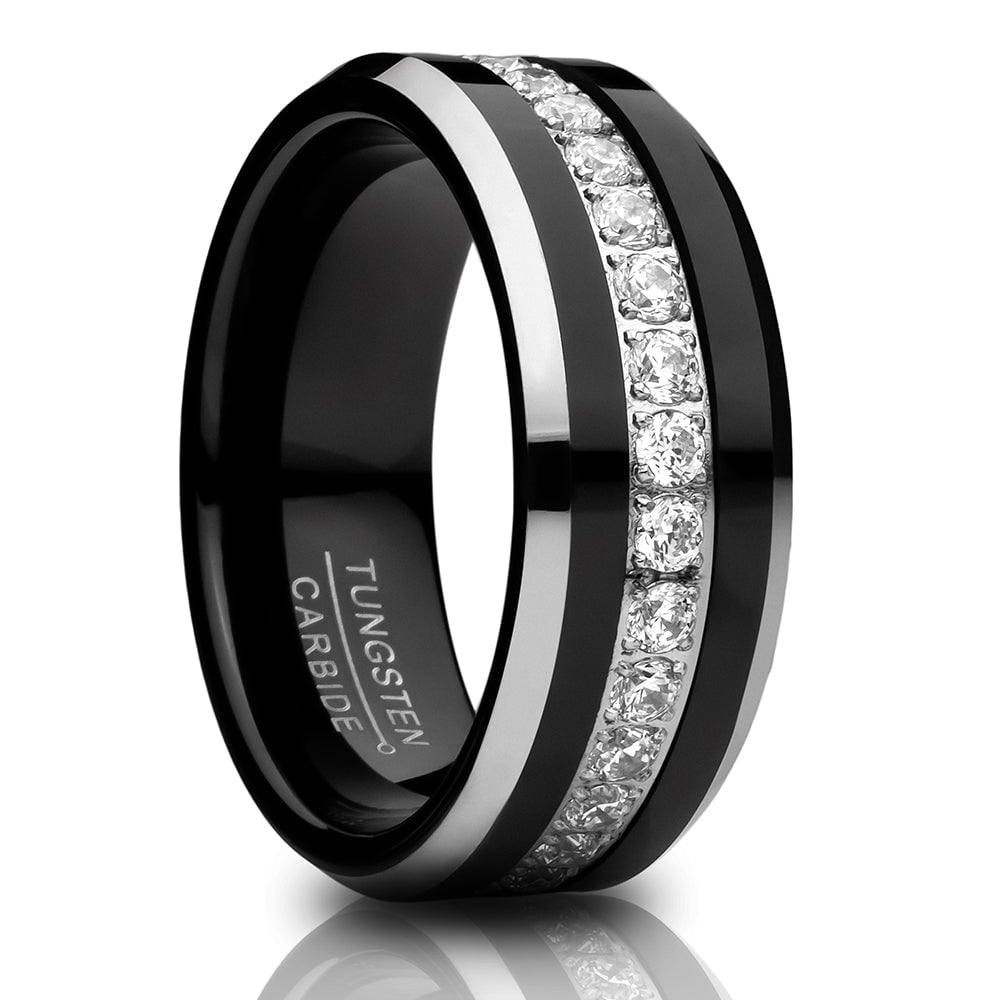 Black Tungsten Carbide Wedding Ring 8mm CZ Engagement Band Comfort Fit Cobalt Free Image 4