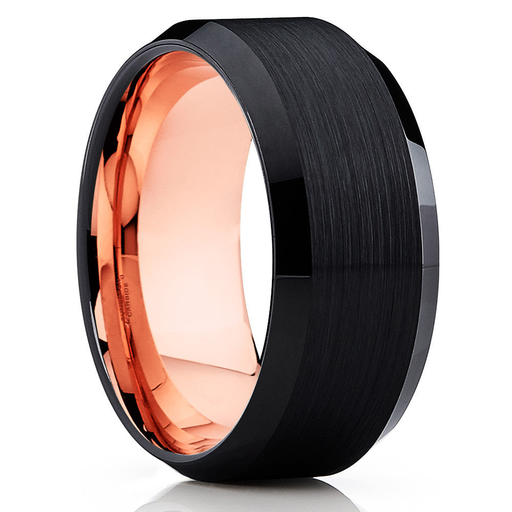 Mans Wedding Ring,Black Wedding Band,Tungsten Carbide Ring,Engagement Ring,Rose Gold Tungsten Ring,8mm Image 4