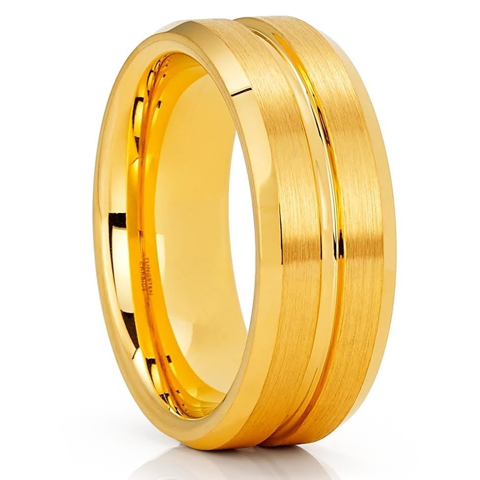 Yellow Gold Tungsten Ring 8mm Engagement Wedding Anniversary Cobalt Free Comfort Fit Image 4