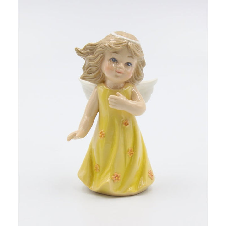 Ceramic Angel Figurine Yellow Dress 2.375x3 Inch Religious Baptism Image 3