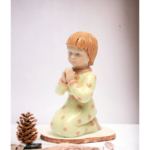 Ceramic Praying Girl Figurine 2 1/8 x 1 7/8 x 3 7/8 H Gift Image 2