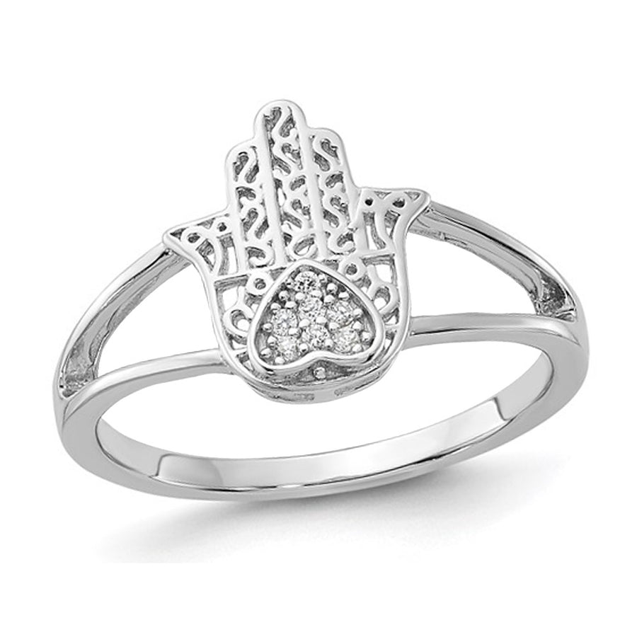 Sterling Silver Heart Hamsa Ring with Synthetic Cubic Zirconia (CZ)s Image 1