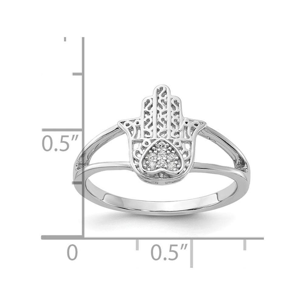 Sterling Silver Heart Hamsa Ring with Synthetic Cubic Zirconia (CZ)s Image 3