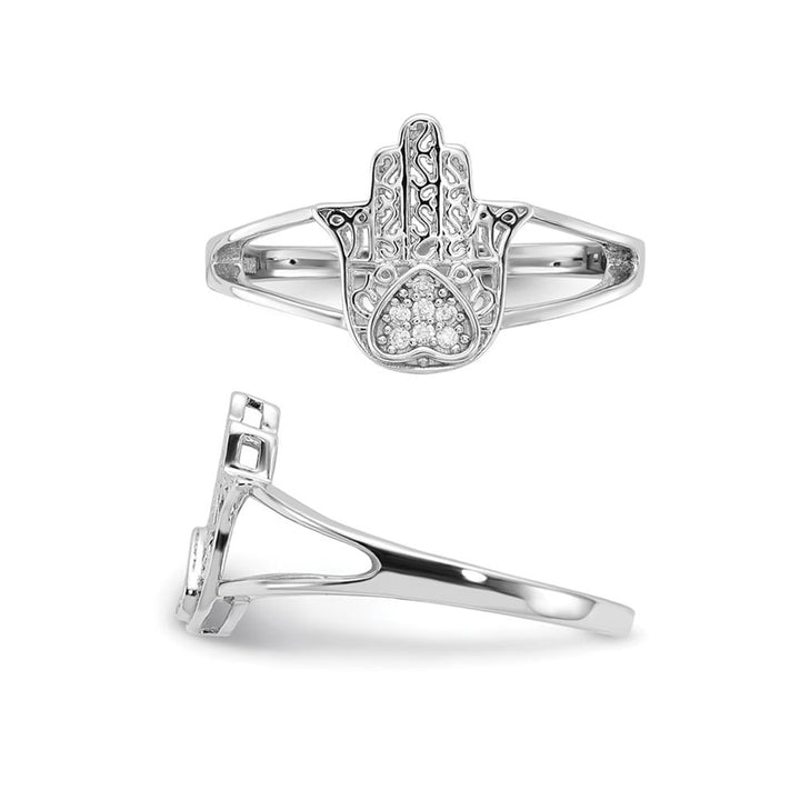 Sterling Silver Heart Hamsa Ring with Synthetic Cubic Zirconia (CZ)s Image 4