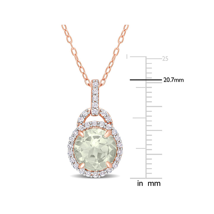 3.26 Carat (ctw) Green Quartz Pendant Necklace in Rose Pink Plated Sterling Silver with Chain Image 4