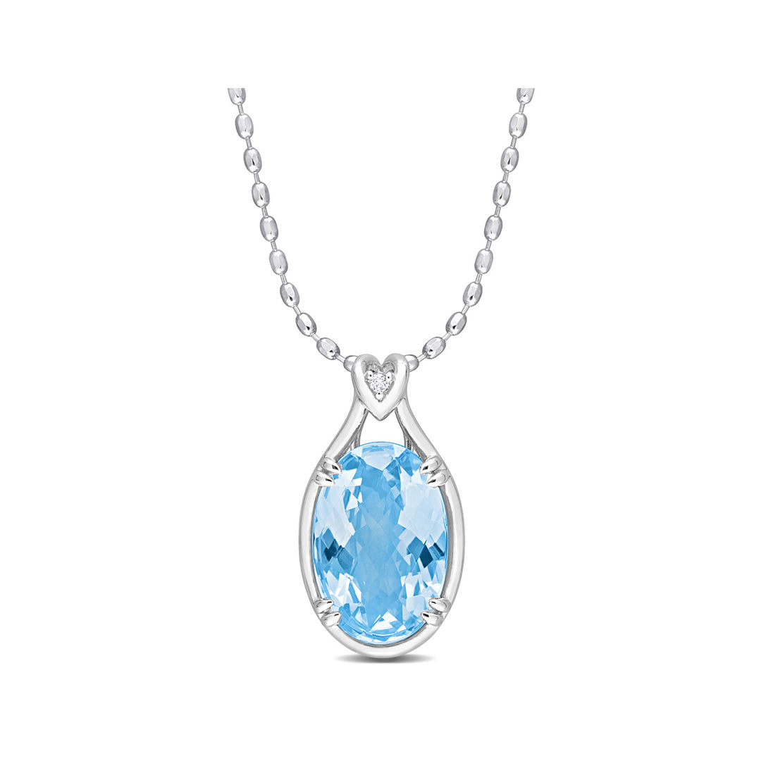 13.50 Carat (ctw) Blue Topaz Solitaire Oval Pendant Necklace in Sterling Silver with Chain Image 1