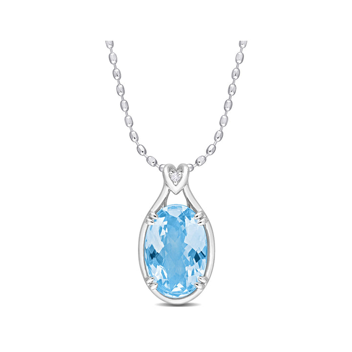 13.50 Carat (ctw) Blue Topaz Solitaire Oval Pendant Necklace in Sterling Silver with Chain Image 1