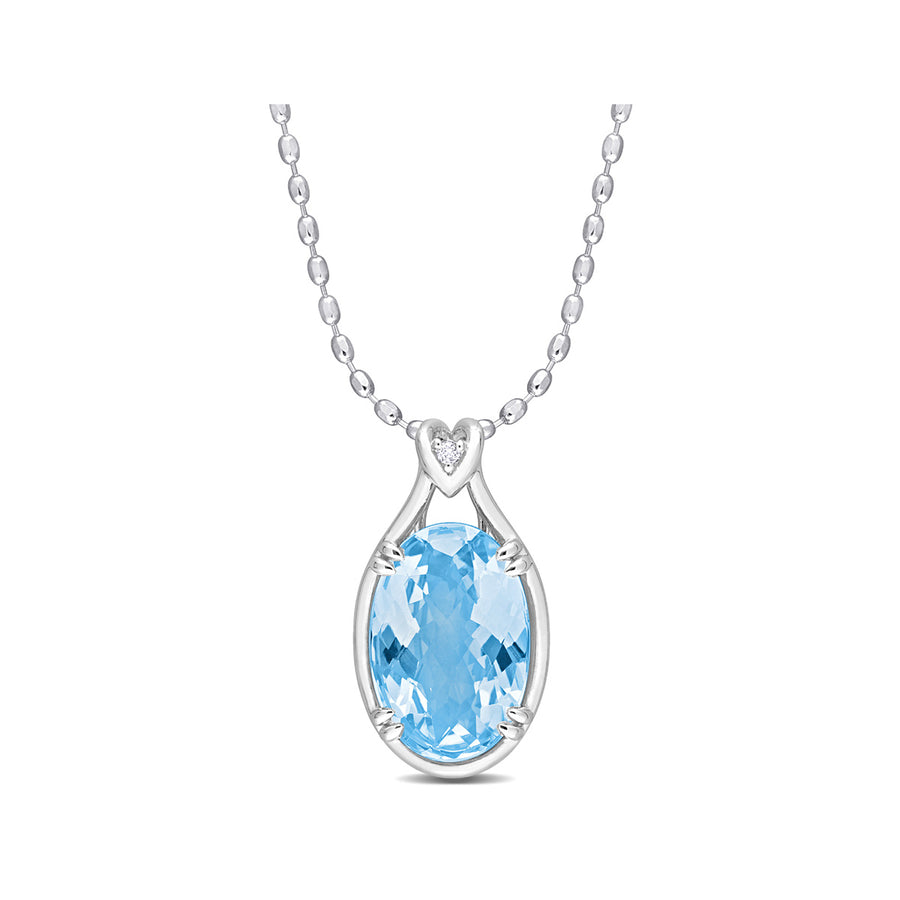 13.50 Carat (ctw) Blue Topaz Solitaire Oval Pendant Necklace in Sterling Silver with Chain Image 1