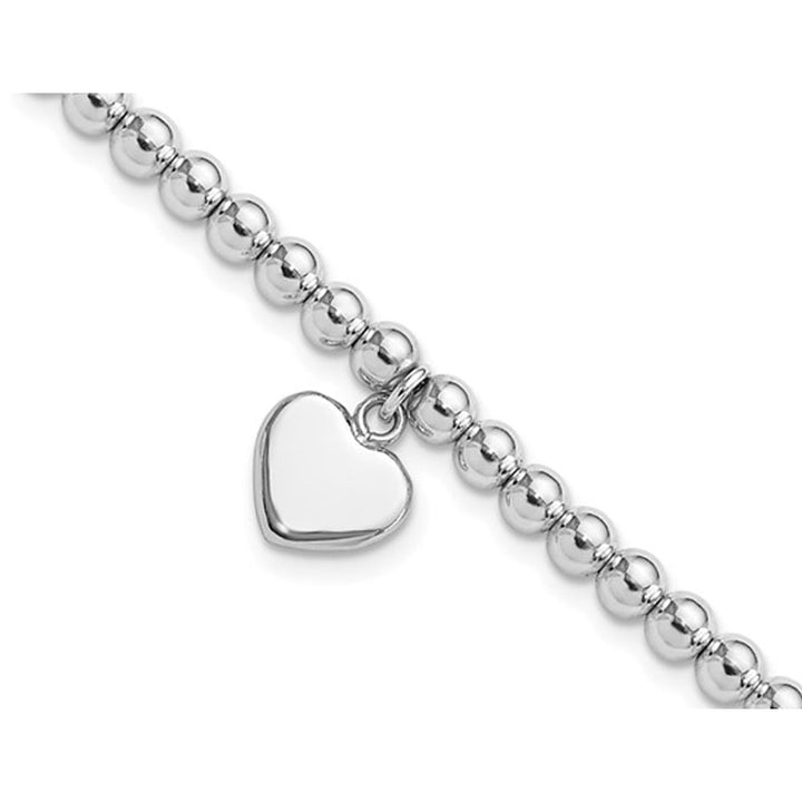 Beaded Sterling Silver Toggle Heart Charm Bracelet (7.5 Inches) Image 4