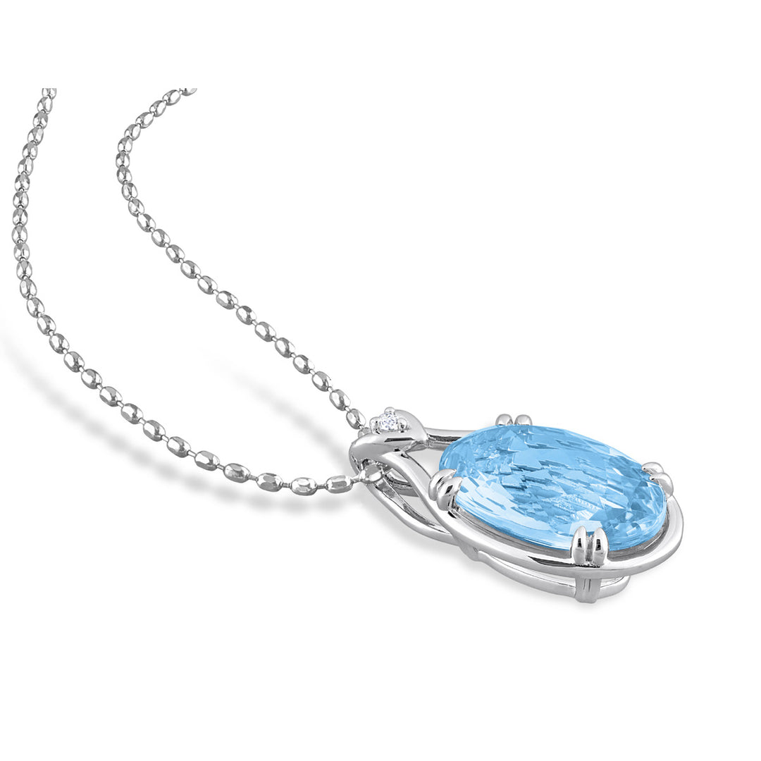 13.50 Carat (ctw) Blue Topaz Solitaire Oval Pendant Necklace in Sterling Silver with Chain Image 4