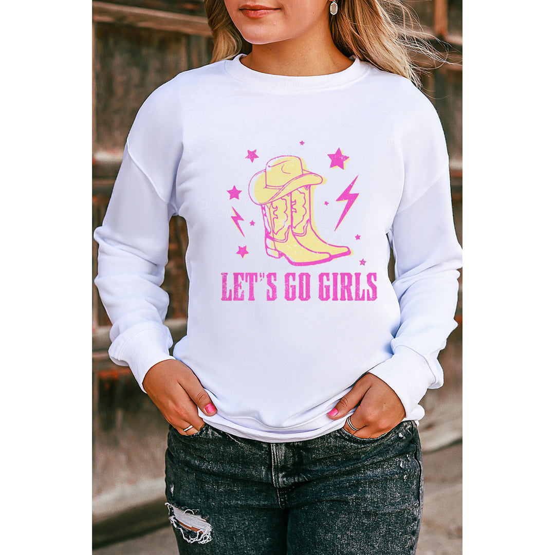 Womens White LETS GO GIRLS Western Graphic Sweatshirt Image 1