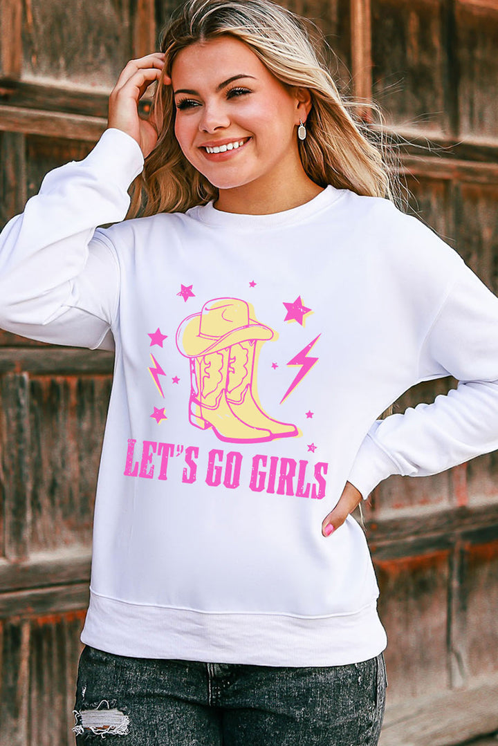 Womens White LETS GO GIRLS Western Graphic Sweatshirt Image 3