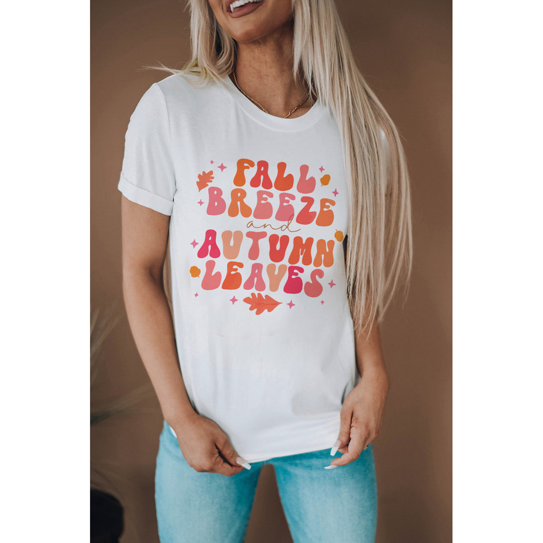 Womens White FALL BREEZE and AUTUMN LEAVES Graphic Tee Image 3