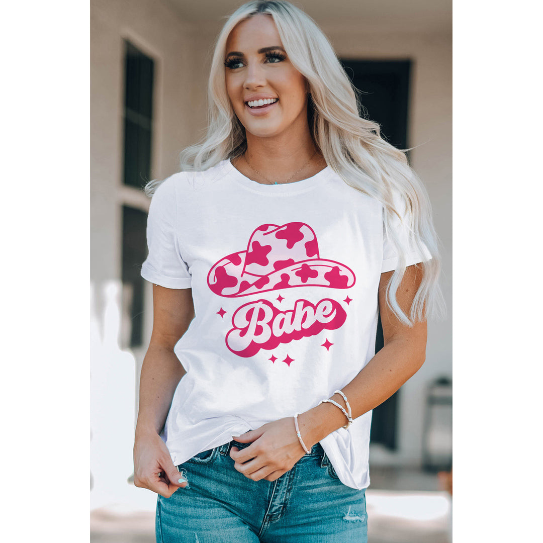 Womens White Cowgirl Hat Babe Graphic Tee Image 3