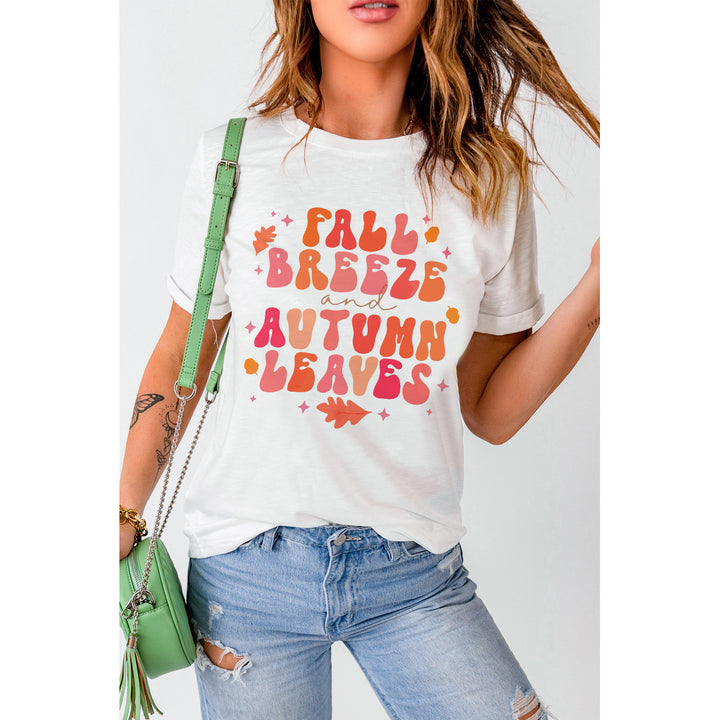 Womens White FALL BREEZE and AUTUMN LEAVES Graphic Tee Image 6